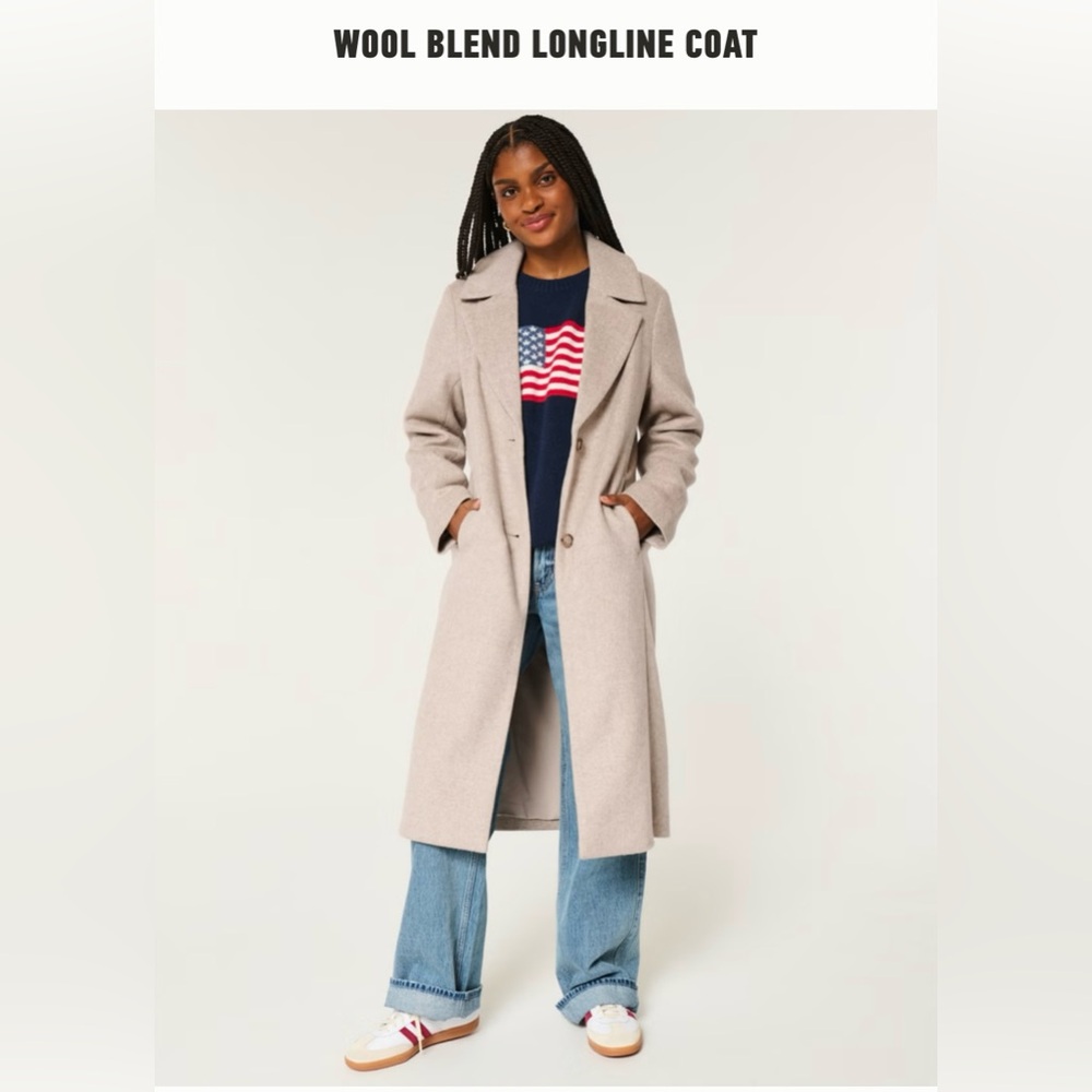 NEW! Hollister women’s Wool Longline Coat. Size SM. Color - Heather Taupe